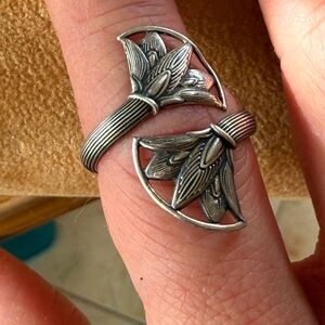Silver ginkgo Leaf Adjustable Ring 925